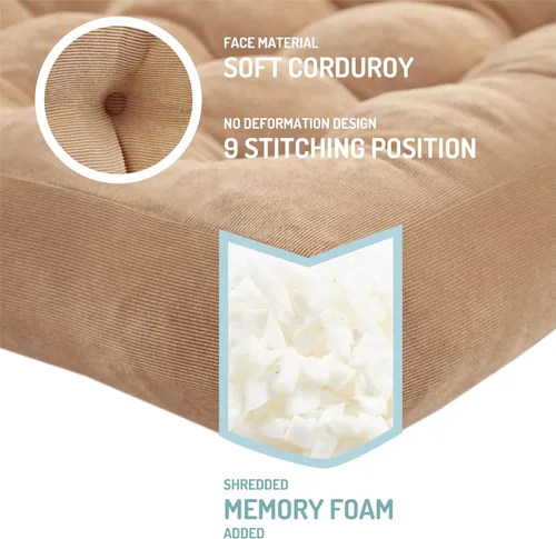 Miniatura 62 de Juego de 2 almohadas de suelo de meditación, almohadas cuadradas grandes para adultos, cojín de pana copetuda para sala de estar de tatami, gris, 22