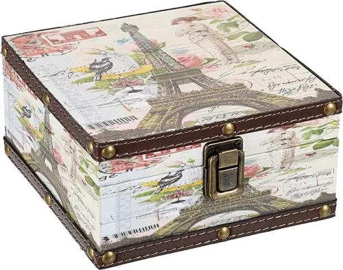 Hipiwe Caja del tesoro de madera vintage + piel sintética, caja de joyería decorativa de recuerdo, caja de recuerdo, caja de recuerdo, regalo para