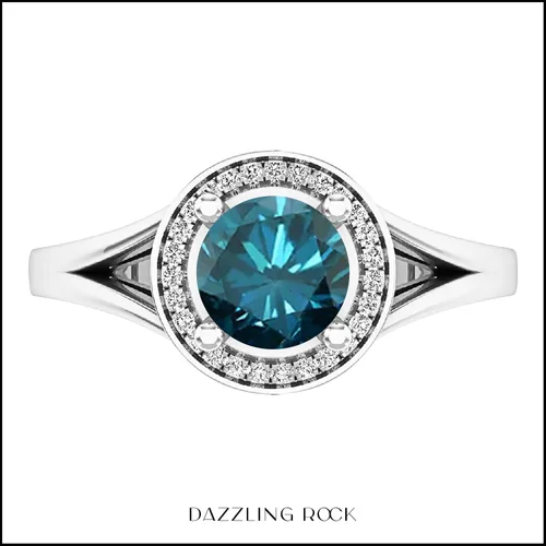 Miniatura 283 de Dazzlingrock Collection Anillo de compromiso redondo de 0.276 in con halo de diamante blanco y vástago dividido para ella en oro macizo de 14