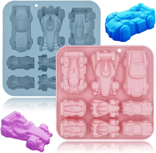 Miniatura 10 de Paquete de 2 moldes de silicona de astronauta con 6 cavidades 3D con temática espacial de cohetes para niños, bandeja de molde para hornear tierra