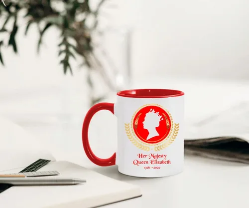 Miniatura 5 de Taza de la reina Isabel, Reina Isabel II, taza con corona de laurel de camafeo rojo, taza de conmemoración, taza de conmemoración, taza