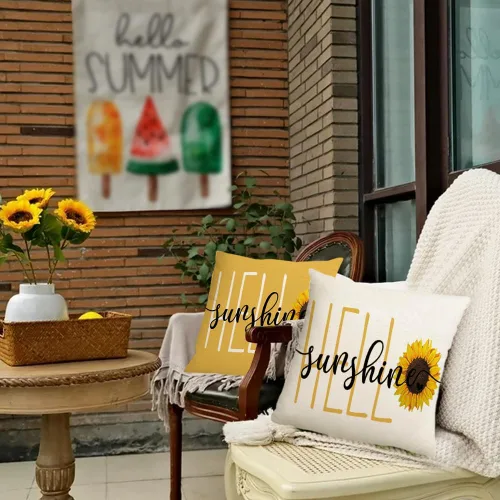 Miniatura 3 de RABUSOFA Hello Sunshine Quote - Fundas de almohada de girasol, primavera y verano, funda de cojín decorativa de temporada para exteriores