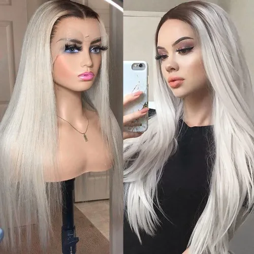 Miniatura 21 de Pelucas de encaje frontal color azul con encaje frontal, peluca para usar y llevar, sin pegamento, pelucas de cabello largo y lacio, pelucas