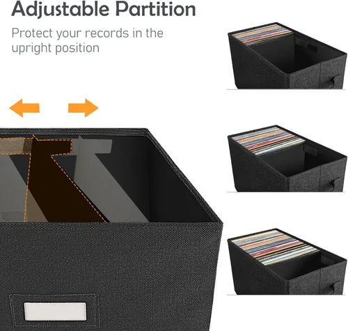 Miniatura 3 de Woodoulogy Caja de almacenamiento de discos de vinilo para LPs de 7 pulgadas/45 RPM, caja negra con tapa con capacidad para hasta 80 álbumes