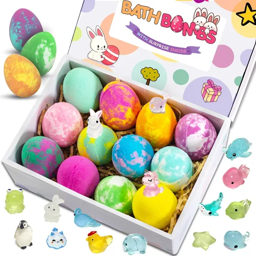 Miniatura 5 de Bombas de baño de Pascua para niños con juguetes sorpresa en el interior, paquete de 12 bombas de baño para niños, cesta de Pascua, regalo