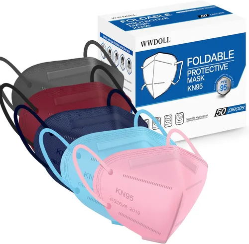 Miniatura 7 de WWDOLL Mascarilla KN95 50 unidades, cubrebocas KN95 de 5 capas de varios colores, cubrebocas desechables para protección