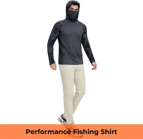 Miniatura 5 de Rodeel - Camisa de pesca para hombre con manga larga, UPF 50+, rendimiento de alto rendimiento para senderismo, con máscara, protección UV