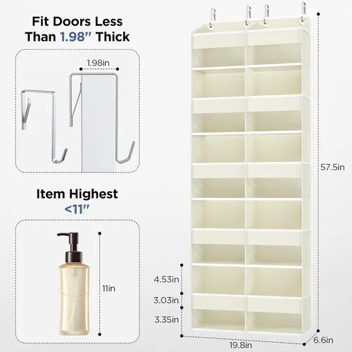 Miniatura 4 de PureSpace Organizador de 5 niveles sobre la puerta con 10 bolsillos laterales de malla y ventanas transparentes, capacidad de peso de 80 libras