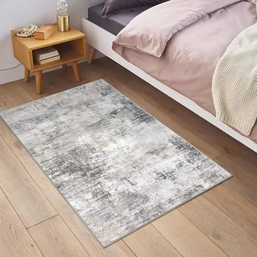 Miniatura 2 de IOHOUZE Alfombra pequeña abstracta de 2 x 3 pies, alfombra de entrada lavable para entrada interior, alfombras con respaldo de goma, alfombra gris