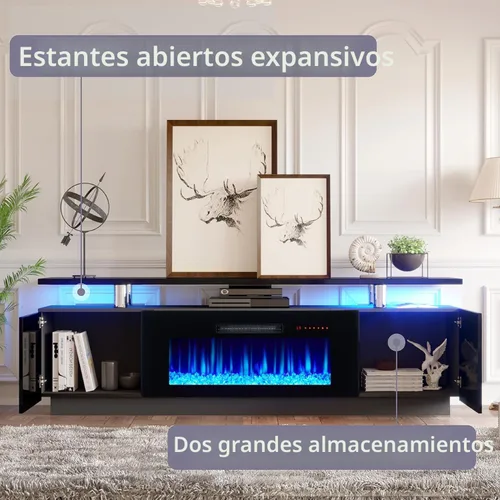 Miniatura 4 de AMERLIFE Soporte de TV con chimenea de 36 pulgadas, luces LED modernas para centro de entretenimiento de 70 pulgadas, armario de consola de TV de 2