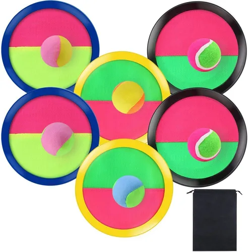 Miniatura 9 de Aneco Juego de palas de disco y pelota de lanzamiento con bolsa de almacenamiento, 6 paletas y 6 pelotas Azul claro