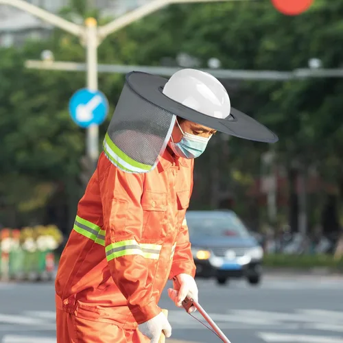 Miniatura 6 de Topbuti Paquete de 3 sombreros de malla de ala completa, parasol de cuello de alta visibilidad con rayas reflectantes para cascos