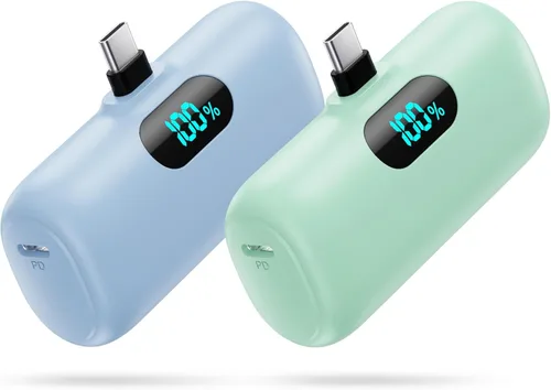 Miniatura 9 de [Paquete de 2] Mini cargador portátil de 5000 mAh, batería portátil de 3A PD USB C, batería de pantalla LCD compatible con iPhone 17/17 Air/16/16