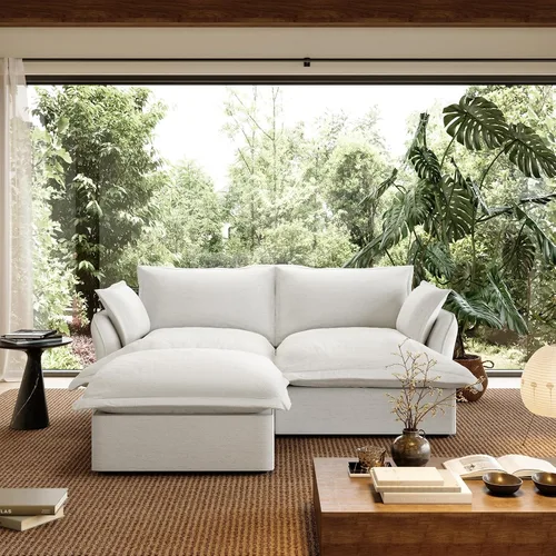 Miniatura 27 de Sofá modular de mezcla de lino para sala de estar, cómodo sofá modular con relleno de plumón, moderno sofá cama convertible con asiento profundo