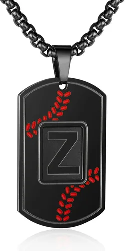 Miniatura 63 de A-Z Collar con etiqueta de perro para hombre, dije de béisbol, cadena de acero inoxidable de 22 + 2 pulgadas, regalo de joyería personalizado