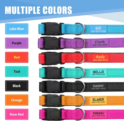Miniatura 3 de Collares para perros personalizados, nailon reflectante personalizado con nombre de mascota y número de teléfono, ajustable en 5 tamaños y 3