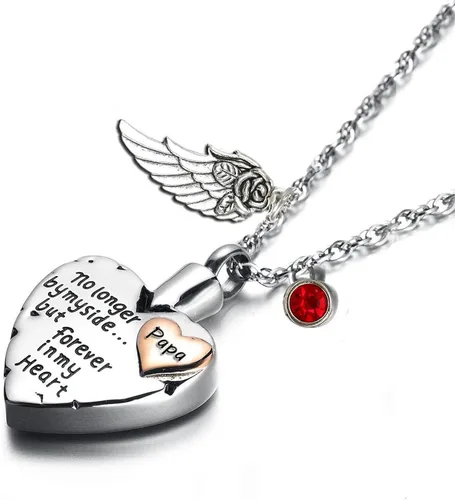 Collar de urna de cremación de corazón para cenizas, joyería de ala de ángel, colgante conmemorativo y 12 piedras de nacimiento No Longer by My Side