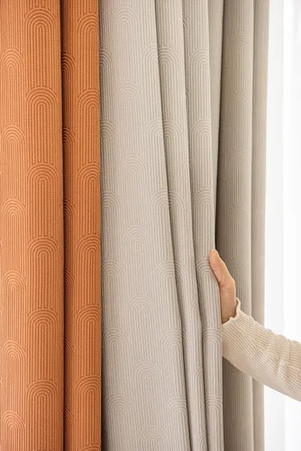 Miniatura 3 de Daesar Window Curtain Blackout 45 Inch Length, Eyelet Thermal Curtains Splicing Jacquard Geometric Texture Beige Brown Orange Short Blackout