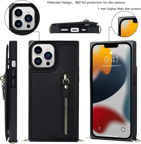 Miniatura 7 de Funda cruzada para teléfono iPhone 13 Pro Max de cuero con tarjetero, funda protectora extraíble, correa de cuero ajustable con botón, compatible