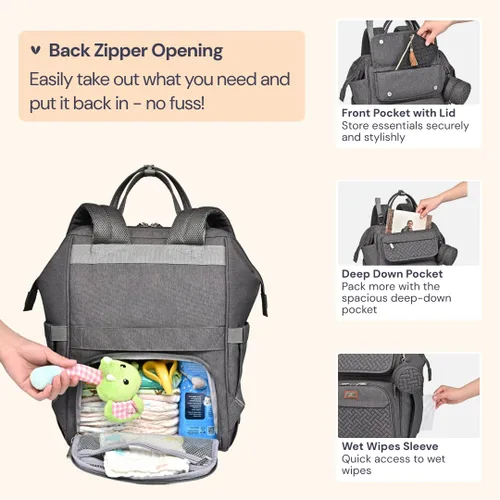 Miniatura 5 de BabbleRoo - Mochila para pañales, mochilas grandes multifuncionales con almohadilla cambiadora y correas para cochecito y funda para chupón, unisex