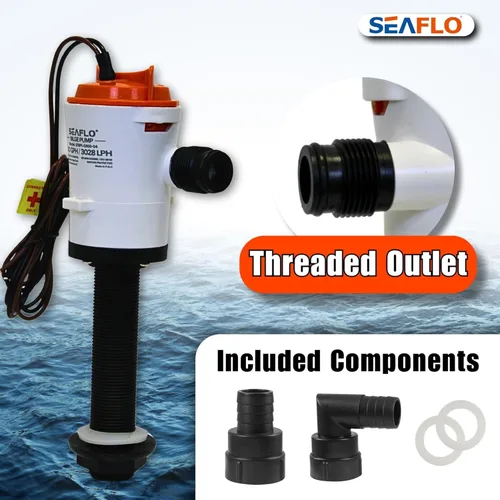 Miniatura 9 de SEAFLO Bomba aireadora Baitwell/Livewell Serie 04 de 800 GPH con entrada recta, 12 V CC, motor de cartucho reemplazable para agua salada/dulce