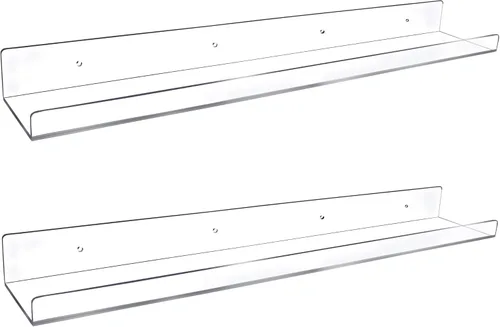 Febwind Estantes flotantes de acrílico transparente de 24 pulgadas de largo, estante de pared en forma de U para exhibición de libros, maquillaje,