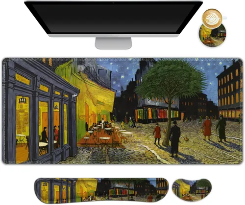 Miniatura 33 de Juego de alfombrilla de mouse grande para juegos, 4 en 1, alfombrilla de escritorio extendida para teclado con reposamuñecas, juego de alfombrilla