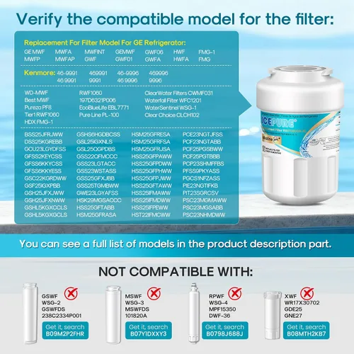 Miniatura 2 de ICEPURE Alkaline RWF0600A-AL Filtro de agua para refrigerador, reemplazo para GE MWF, MWFA, MWFINT, MWFP, GWF, 46-9991, Kenmore® 9991, WFC1201