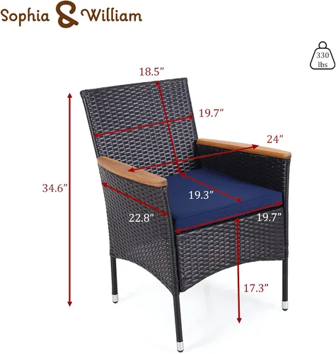 Miniatura 6 de Sophia & William Juego de 4 sillas de ratán para patio, 4 sillas de comedor de mimbre para exteriores con cojines de asiento y reposabrazos de madera