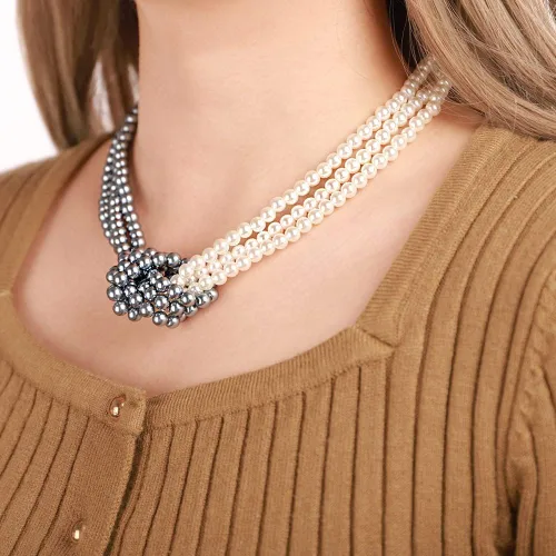 Xerling Collares vintage de la década de 1920 con perlas de imitación de color gris en capas, cadenas con colgante de nudo de perlas de imitación