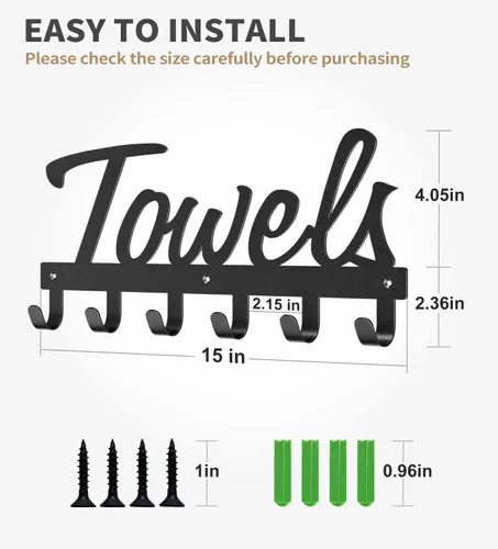 Miniatura 6 de Livelab Toallero, toallero para baño montado en la pared, 6 ganchos de metal negro para ahorrar espacio en el baño, impermeable, a prueba de óxido