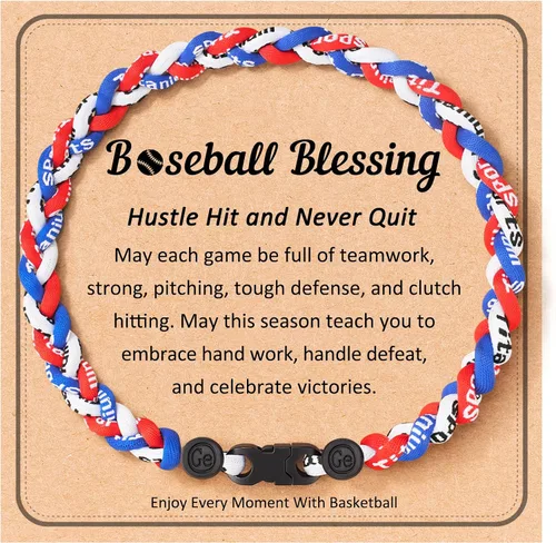 Miniatura 10 de Regalos de béisbol, baloncesto, fútbol, collar de béisbol, baloncesto, fútbol, cuerda trenzada de nailon para ideas de adolescentes con tarjeta