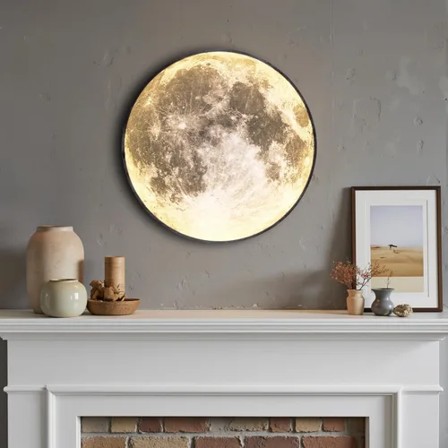 Miniatura 11 de Lámpara de pared de luna regulable de 19.6 pulgadas con control remoto, moderna lámpara de pared LED enchufable, lámpara de pared negra de 24 W