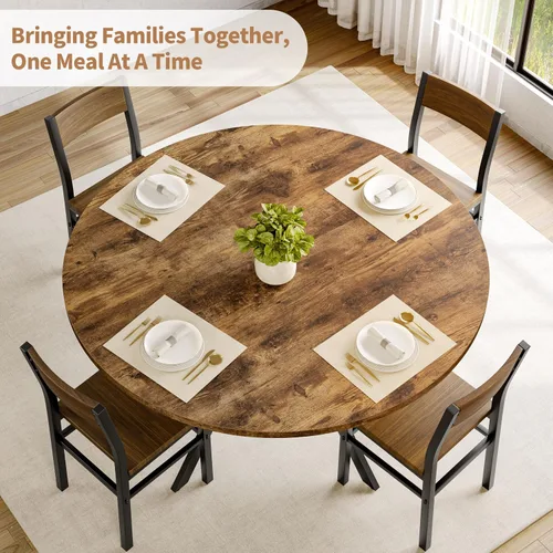 Miniatura 4 de MECHYIN Mesa de comedor redonda para mesas de cocina y comedor de madera de 2 a 4 pulgadas con almacenamiento, mesa de comedor circular con patas