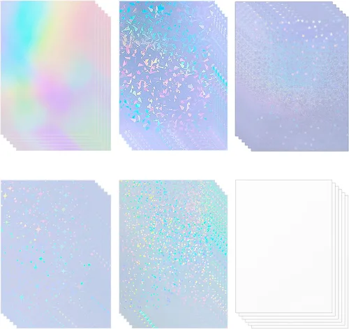 Miniatura 10 de 36 hojas de papel adhesivo holográfico transparente A4, láminas de vinilo autoadhesivas, película laminada de superposición