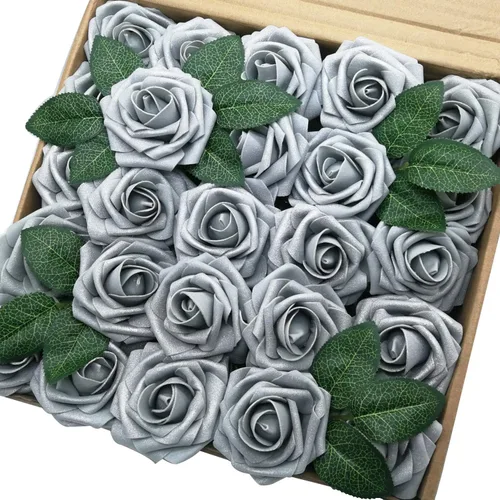 Miniatura 7 de 50 rosas artificiales de aspecto real verde menta con tallo para ramos de boda, centros de mesa, fiestas, baby shower, decoración del hogar