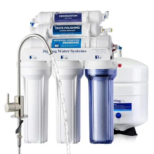 iSpring RCC7D 75 GPD Sistema de filtro de agua de ósmosis inversa/desionización, elimina TDS, cloro, fluoruro, plomo y más, cabe debajo del