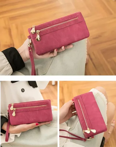 Miniatura 8 de Aslana Cartera larga de cuero suave con correa de mano para mujer, tarjetero y bolsa de teléfono (fucsia profundo)