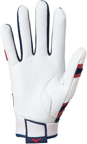 Miniatura 2 de Mizuno B-303 Guantes de béisbol para bateo Par Para adultos y jóvenes Palma de cuero de grano completo Inserciones AirMesh Solapas