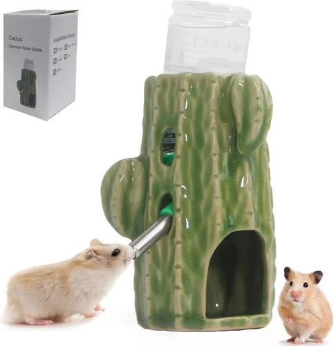 Miniatura 9 de Escondite de cerámica para hámster, enano y sirio con puertas dobles, casa escondida antimordeduras para ratones y jerbos (verde claro)