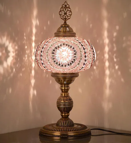 Miniatura 5 de DEMMEX Lámpara de mesa de mosaico marroquí turco XXL con globo de tamaño más grande de 10 pulgadas, pantalla de lámpara bohemia de mesita de noche
