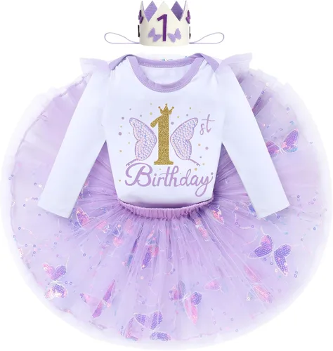 Miniatura 2 de IDOPIP Disfraz de mariposa para el primer cumpleaños de bebé niña con lentejuelas, falda tutú, diadema para sesión de fotos