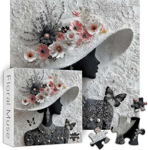 Miniatura 8 de Rompecabezas Imposibles para Adultos de 1000 Piezas, PICKFORU Rompecabezas de Musa Floral Dama Elegante, Rompecabezas de Mujer con Flores Hermosas