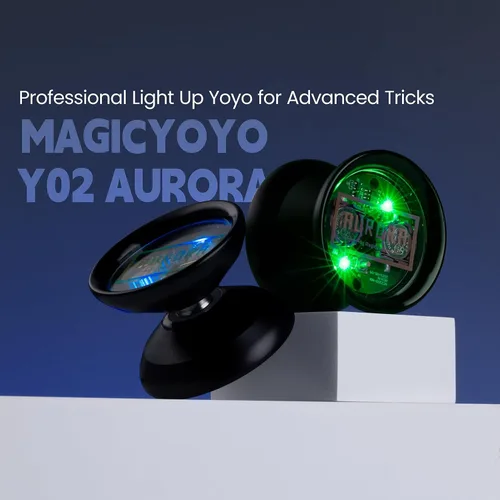 Miniatura 2 de MAGICYOYO Yoyo profesional con luz Y02 para trucos avanzados, yoyo LED de aleación de aluminio con guante, bolsa de almacenamiento, 4 baterías y 12