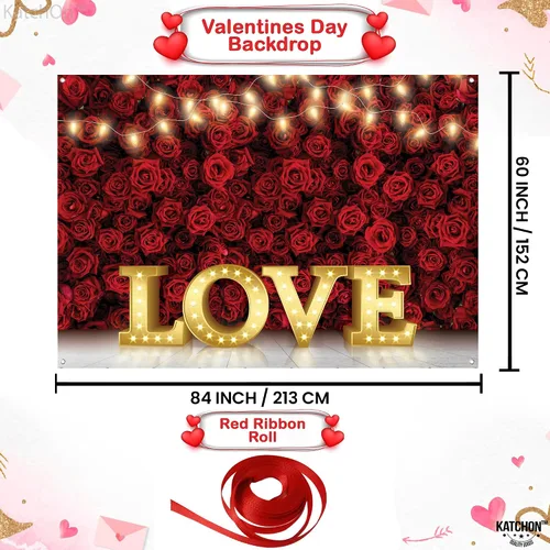 Miniatura 2 de KatchOn, Telón de fondo de tela de 7 x 5 pies para el día de San Valentín, extra grande, telón de fondo de San Valentín para fotografía, pancarta