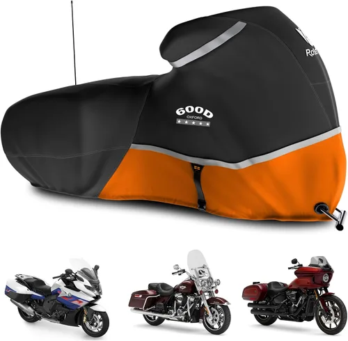 Miniatura 14 de Funda para motocicleta 600D resistente para todas las estaciones, universal, impermeable, protección solar al aire libre, duradera, reflectante Negro