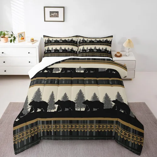 Miniatura 47 de Juego de ropa de cama de oso para niños y adolescentes, juego de edredón de animales salvajes para niños, adolescentes, naturaleza, vida silvestre