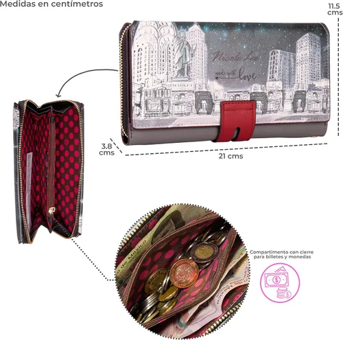 Miniatura 4 de Nicole Lee Cartera plegable con solapa y correa de muñeca desmontable, cartera de mano de noche, múltiples tarjeteros y ventanas de identificación