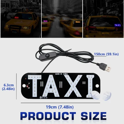 Miniatura 3 de Luz de señal de taxi botón de encendido/apagado USB, letrero LED brillante para taxi, colocación de ventana de ventosa para taxi automóvil (azul)