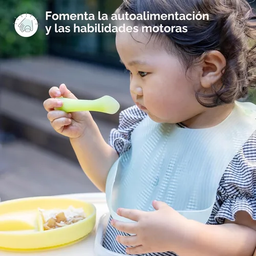 Miniatura 6 de Olababy Cuchara de Entrenamiento de Punta Suave 100% Silicona para Destete Dirigido por el Bebé, Paquete de 2 (Coral/Lila)